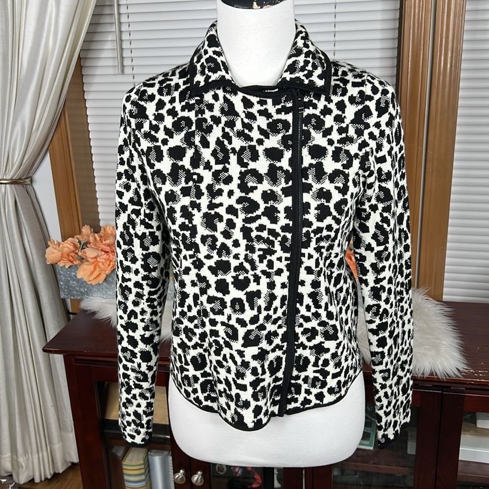 Ann Taylor Women’s Moto Sweater Jacket Black & White Zippered Size Small